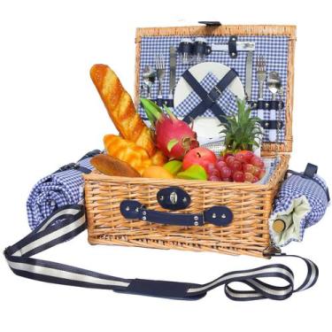Imagem de Conjunto de cesta de piquenique HYBDAMAI para 2 com cobertor e refrige