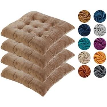 Imagem de Almofadas Para Cadeira Conjunto De 4 Almofadas De Assento Verde Escuro Para Cadeiras De Jantar Almofadas De Cadeira De Cozinha Feitas De Algodão Macio Veludo De Cristal Alm, Camel, 40cm