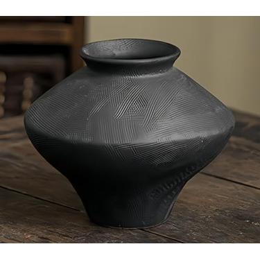 Imagem de Vaso de cerâmica rústico, vaso de flores vintage, vaso rústico, vasos decorativos de fazenda para decoração de casa, mesa, sala de estar, prateleira (preto)