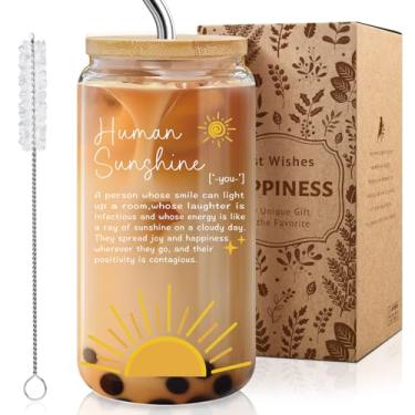 Imagem de Copo de vidro Sunshine presente para mulheres, xícara de café gelado de 473 ml com tampa e canudo, presentes de agradecimento para chefe senhora, professora, enfermeira, mãe, colega de trabalho