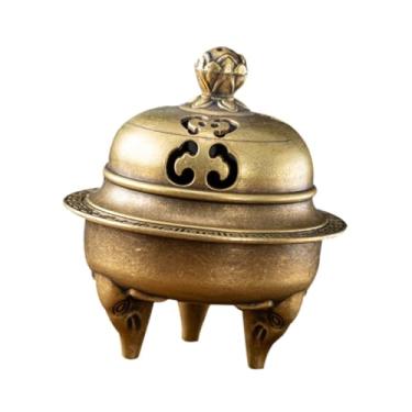 Imagem de IEUDNS Queimador de incenso pequeno de metal para cones/espirais, ideal para sala de estar, casa e sala de chá, Bronze