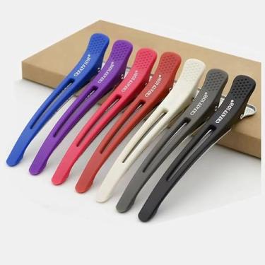 Imagem de Clipes de corte de cabelo com faixa de silicone - 6 peças sem vincos clipes de bico de pato para pentear, cortar e rolar na cor Morandi