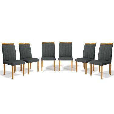 Imagem de Kit Com 6 Cadeiras Aurora Madeira Maciça Estofadas Para Mesa De Jantar Linho Chumbo 406