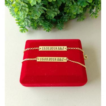 Imagem de Pulseira Chapinha Personalizada Para Casal Banhado A Ouro