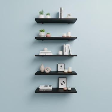 Imagem de Kit 05 Prateleiras 30cm MDF Preto Decoração Nicho Sala Quarto Banheiro