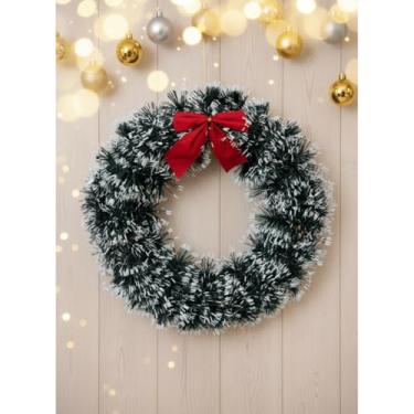 Imagem de Guirlanda De Natal Luxo Decorada Porta Natalina Verde Festão Laço Vermelho 25cm Natal Verde e Nevada(1 UNIDADE VERDE NEVADA)