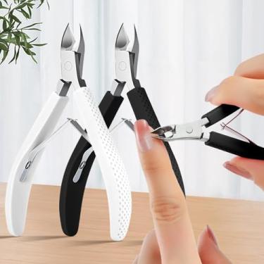 Imagem de Alicate e cortador de cutículas branco/preto, 2 peças com alça de silicone, ferramenta de remoção de aço inoxidável para cuidados com as unhas, itens essenciais para manicure e pedicure