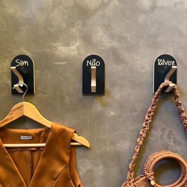 Imagem de 9 Ganchos Provador de loja Sim Não Talvez Arco Capela Boho Premium Preto