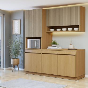 Imagem de Cozinha Completa Modulada 3 Peças 8 Portas 2 Gavetas Com Rodapé 100% Mdf Carvalho-greige