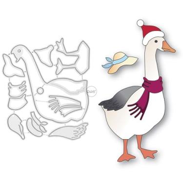 Imagem de DzIxY Conjunto de moldes de corte de metal de chapéu de Natal de pato para fazer cartões, conjunto de recortes de papel, estêncil, suprimentos, modelos de máquina