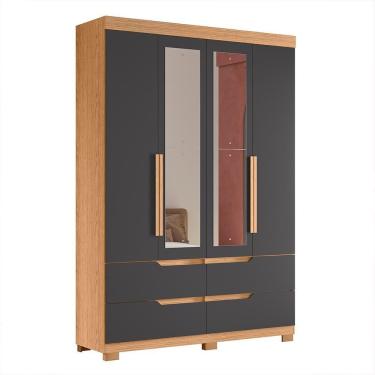 Imagem de Guarda Roupa Solteiro Doble 4 Portas Freijó-titanium Com Espelho - Móveis Albatroz Freijó-titanium