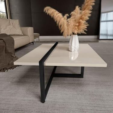Imagem de Mesa de centro decorativa moderna em estilo industrial, mobiliário para sala de estar, para coquetel, café, estilo wabi-sabi(Bege/preto)