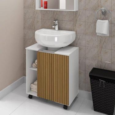 Imagem de Gabinete Para Banheiro Pequin Bechara 2075554 Banheiro Branco/Ripado - Ofertamo