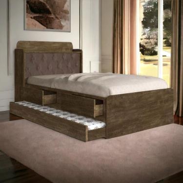 Imagem de Cama Tamires Castanho com Auxiliar Capitonê e 02 Colchões