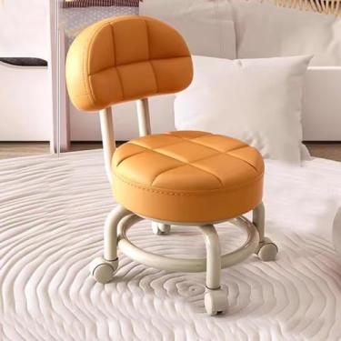 Imagem de Banqueta giratória pequena banqueta baixa de rolamento banco de trabalho encosto 360° banco de rolamento baixo com rodas banco de oficina rotativo (braun) (cinza escuro) (laranja)