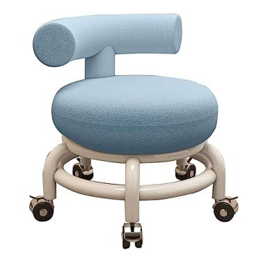 Imagem de BSNANCA Banqueta giratória de couro PU com 5 rodas para escritório, garagem, loja, academia, esporte, banco baixo de altura móvel mini (azul claro)