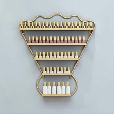 Imagem de Prateleiras de armazenamento de esmalte, organizador de esmalte de metal montado na parede, suporte de exibição de armazenamento de óleos essenciais, prateleira combinada, para armazenar batom, óleo