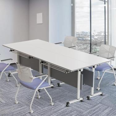 Imagem de Mesa de conferência, mesa de conferência, mesa móvel para sala de conferências, mesa de reuniões com rodízio, rodas silenciosas, mesa de escritório extra larga com emenda e dobrável para escritório