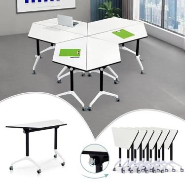 Imagem de Mesa de conferência dobrável, mesa de treinamento móvel com rodas, mesa moderna dobrável para sala de conferências, mesas de reunião de seminário com emenda rolante para escritório, sala de reuniões