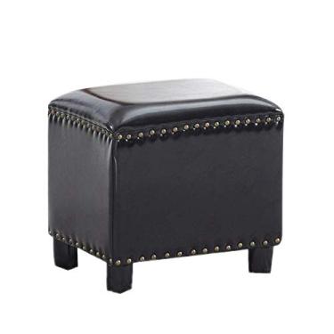 Imagem de Banqueta Otomana para pés otomanos banqueta quadrada de couro rebites otomanos apoio para os pés de madeira maciça otomano nórdico trocador banco grande D (amarelo pequeno)/preto/grande