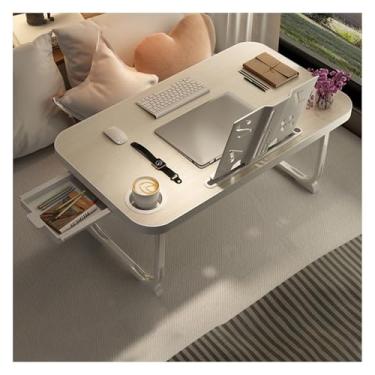 Imagem de Mesa para laptop, mesa baixa para cama, suporte para laptop, mesa dobrável para laptop, mesa dobrável para laptop, com recessos, porta-copos, estantes e gavetas. (preto, tipo estante de livro) (tipo