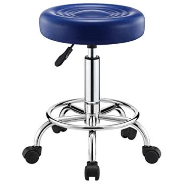 Imagem de BSNANCA Banqueta giratória com rodinhas cadeira elevatória salões de beleza escritório banco de bar com assento redondo, anel de aço apoio para os pés e rodas, ajustável 44-56 cm (cor: preto