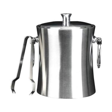 Imagem de Balde de gelo, balde de gelo de aço inoxidável, balde de bebida champanhe prateado, refrigerador de vinho isolado de parede dupla, utensílios de bar/1L