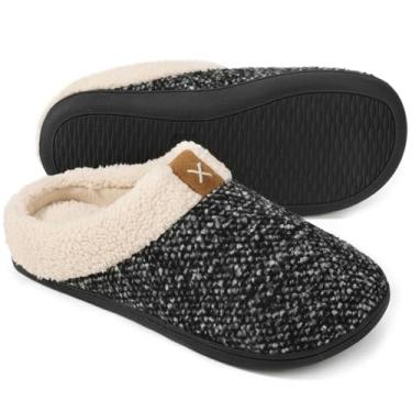 Imagem de ULTRAIDEAS Chinelos masculinos, chinelos de carpete para homens, presentes masculinos, Pantuflas sem cadarço para homens, espuma de memória, sapatos de casa para ambientes internos e externos, tamancos com sola de borracha, Cinza atualizado, 7-8