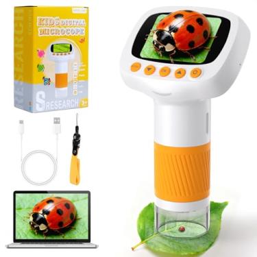 Imagem de Microscópio infantil de bolso para maiores de 3 anos, microscópio portátil de 1000 x para crianças com IPS digital de 5 cm, mini microscópios portáteis de vídeo fotográfico, digiscópio edu científico