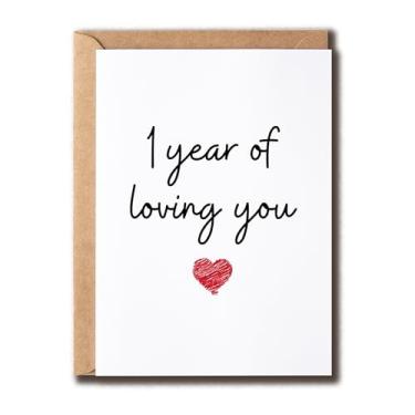 Imagem de APVGifts Cartão 1 Year Of Loving You - Cartão de aniversário de 1 ano - Cartão de feliz aniversário - 1º cartão de aniversário de casamento - presente para ele para ela