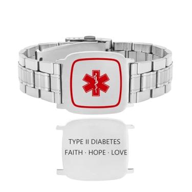 Imagem de Vivaday Pulseira de alerta médico masculina | Pulseira de corrente larga de identificação de aço inoxidável | Pulseira de gelo de contato de emergência gravada personalizada | Símbolo EMS da Estrela