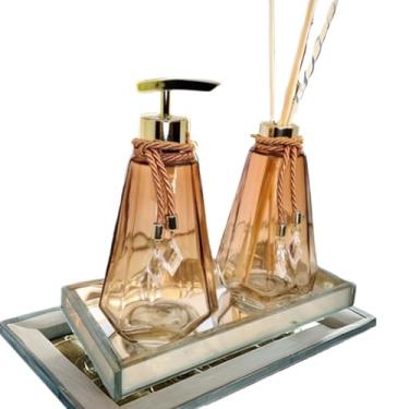 Imagem de Kit Lavabo Preto Branco Ambar Vidro 300ml Completo Com Bandeja Presente Chique Casa Nova Oferta(Sem Bandeja,Ambar Degrade C/Dourado)