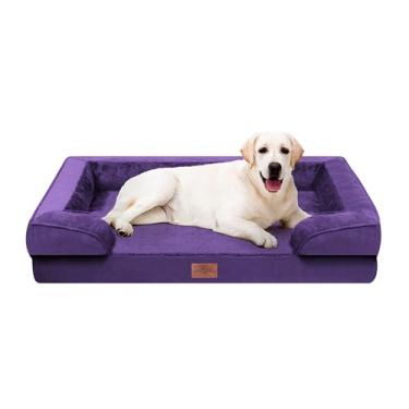 Imagem de Comfort Expression Cama ortopédica para cães extragrandes 113 x 89 cm, impermeável para ovos, espuma GG, com almofadas removíveis, sofá para cães com capa lavável e fundo antiderrapante, roxo escuro