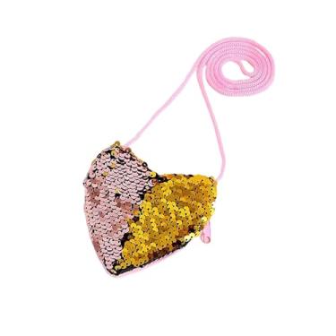 Imagem de Bolsa de moedas pequena de lantejoulas de coração com troca de zíper reversível de lantejoulas mini carteiras bolsas transversais para lembrancinhas de festa de meninas, Ouro rosa