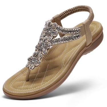 Imagem de Littleplum Sandálias femininas feitas à mão com suporte de arco de verão sandálias femininas confortáveis ortopédicas boêmias para caminhada, Damasco casual, 37