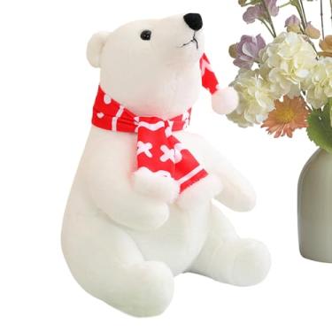 Imagem de Urso Polar De Pelúcia - Brinquedo De Natal Adorável De Animal De Peluche - Urso Polar Macio E Confortável Com Cachecol,Para Crianças E Mulheres, Para Quarto, Sofá, Sala De Estar, Casa,