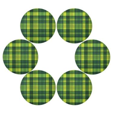 Imagem de ATTX Jogo americano com estampa xadrez verde para mesa de jantar, jogo americano de decoração do dia de São Patrício, tapetes para mesa de cozinha para 6#120