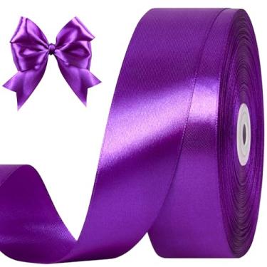 Imagem de CLUEWR Fita de cetim roxa de 3,5 cm, 100 metros, rolo de fita para buquês de flores, embrulho de presente, casamento, artesanato artesanal