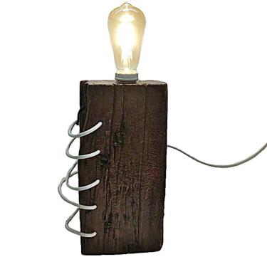 Imagem de Luminária Rústica Mesa Madeira Demolição E27 Bivolt 30x15cm