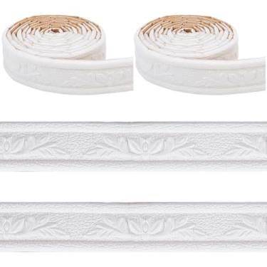 Imagem de CRASPIRE 2 rolos de acabamento de espuma de PVC branco 459,7 x 4 cm descascar e colar borda de parede rodapé teto papel de parede bordas flexíveis aderentes decorativas linhas de parede para moldura