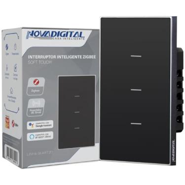 Imagem de Interruptor Inteligente Zigbee Novadigital 3 Teclas Botões Soft Touch Quartzo Compatível Com Tuya Smart Life Alexa Google 110V 220V Bivolt 4x2 Preto