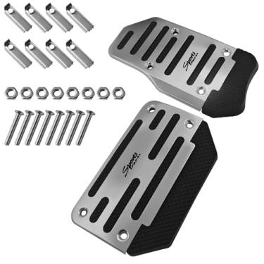 Imagem de SWQS 2 peças de capas de pedal de carro, kit de substituição de pastilhas de freio e gás de transmissão automática de alumínio antiderrapante, capas de pedais de embreagem esportiva para a maioria dos