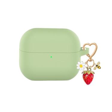 Imagem de QIMZBAAT Capa para Samsung Galaxy Buds 3 e Galaxy Buds 3Pro e Bud 3 FE com chaveiro fofo de morango e margarida, capa de silicone macio para Samsung Galaxy Buds3 Series Capa de carregamento verde