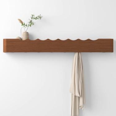 Imagem de Nevsokio Gancho de madeira em forma de onda com 8 ganchos para chave, suporte de parede para entrada, banheiro, sala de estar e quarto (nogueira, 8 ganchos)