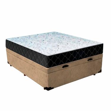 Imagem de Cama Box Baú Casal 138 Suede Bege Com Colchão Espuma D33 Marrocos 30cm