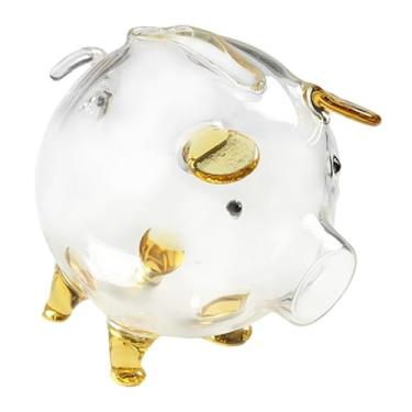 Imagem de Generic Cofrinho de vidro transparente em formato de porco, ideal para guardar dinheiro no Ano ou na sala de estar, Dourado 9x8cm