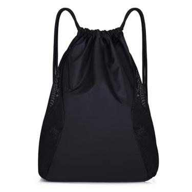 Imagem de Mochila de basquete com cordão, bolsa de ginástica de grande capacidade com alças ajustáveis, bolsa esportiva (preto)