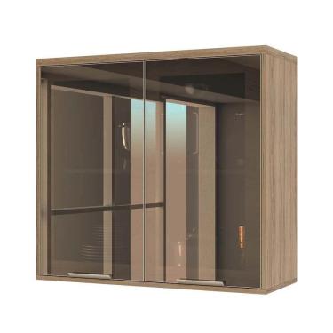 Imagem de Armário Aéreo 80 Cm 2 Portas De Abrir Vidro Reflecta 1 Prateleira Mel Luciane Móveis