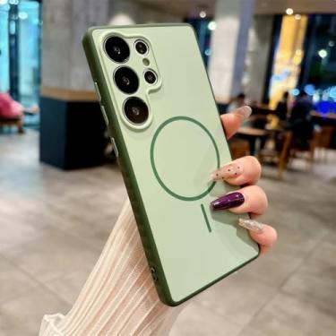 Imagem de Capa magnética para celular Samsung S24 S25 Plus S22 S23 com carregamento sem fio (para Galaxy S25 Ultra/Verde)
