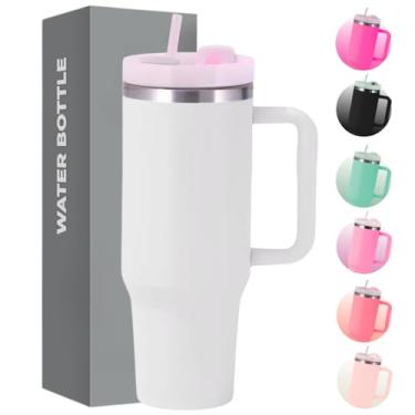 Imagem de Copo Térmico com Tampa 1200 Ml Caneca Garrafa Térmica Com Canudo - Inox Parede Dupla (Branco)